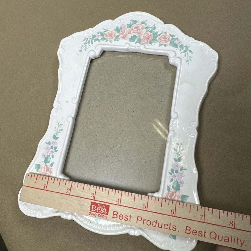 Vintage Ceramic Floral Frame White Pink Green Tabletop 4x6 Coquette Cottagecore‎