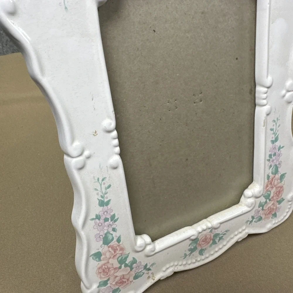 Vintage Ceramic Floral Frame White Pink Green Tabletop 4x6 Coquette Cottagecore‎