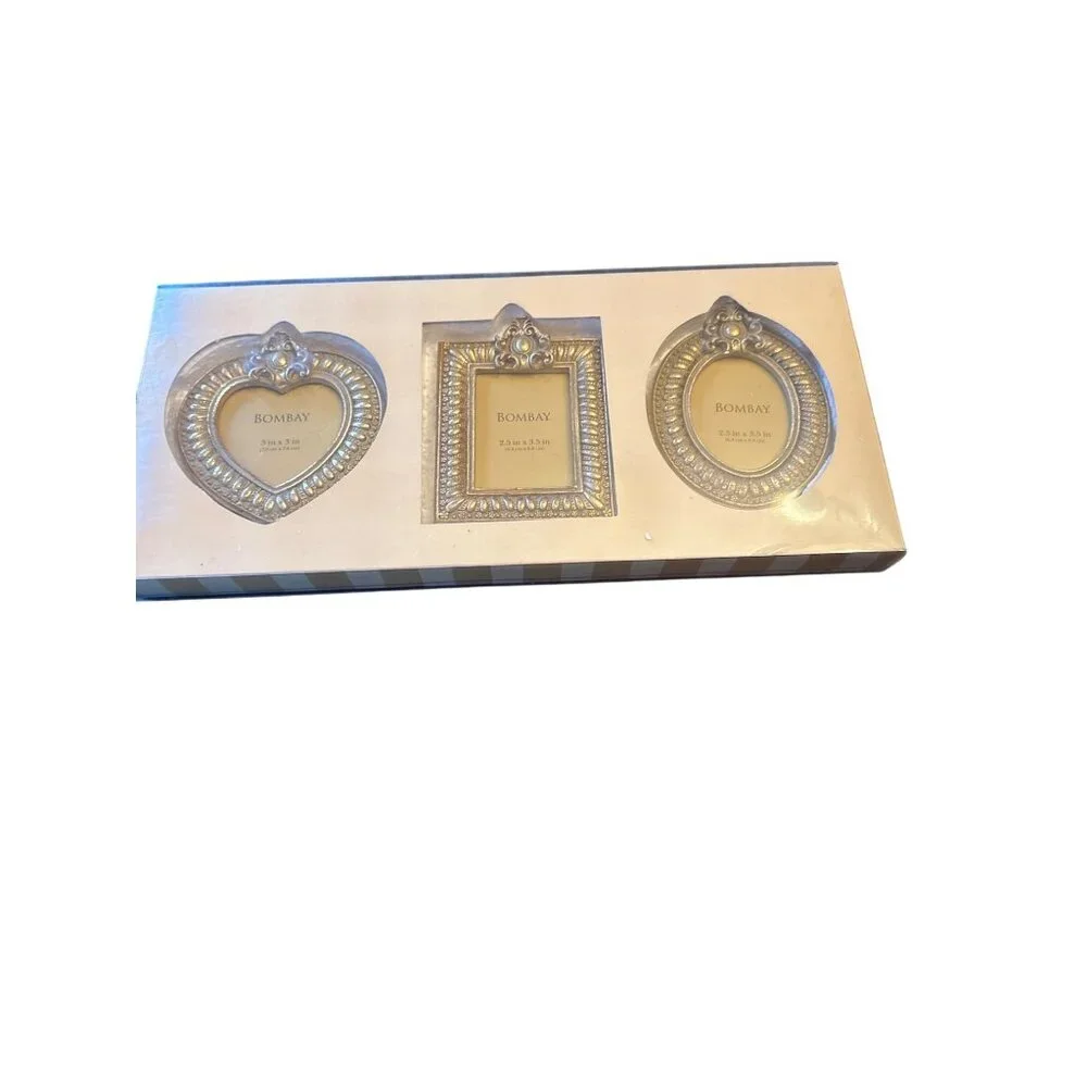 Set Of 3 Bombay Antique Gold-Brushed Picture Frames In Heart Oval & Rectangle Sh