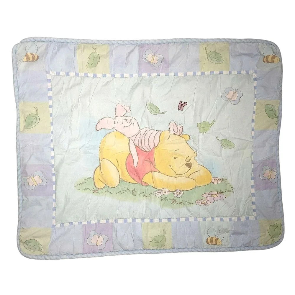 FLAW Winnie The Pooh Crib Blanket Comforter HTF Piglet Leaves‎ Butterfly Pastel