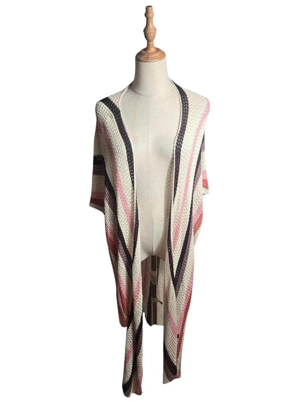 House of Harlow 1960 Open-Knit Shawl Wrap  in Cream & Brown NWT