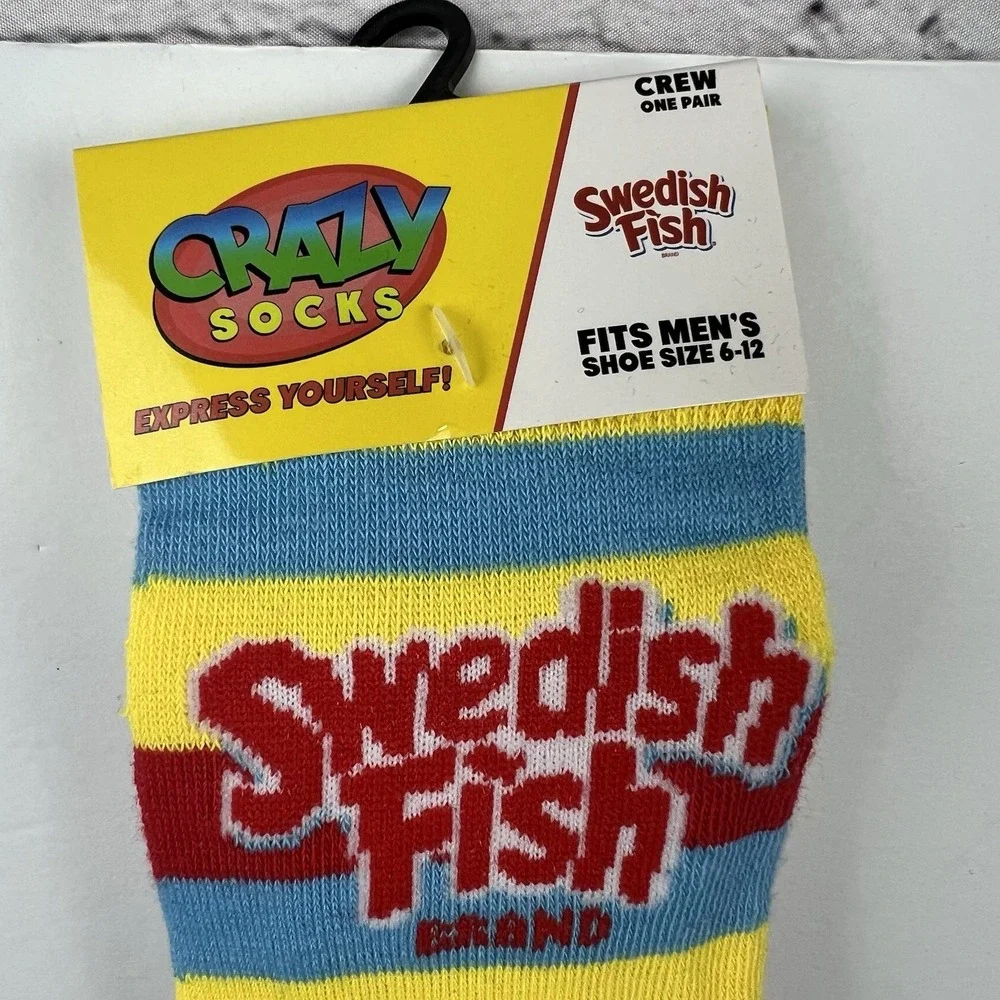 NEW Crazy Socks Swedish Fish‎ Men Shoe Size 6-12 Crew Cut Novelty Socks 1 Pair