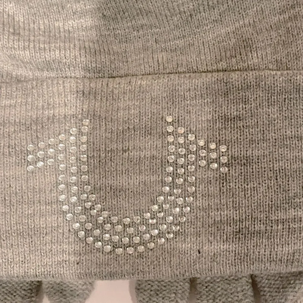 True Religion Gray Knit Beanie and matching gloves