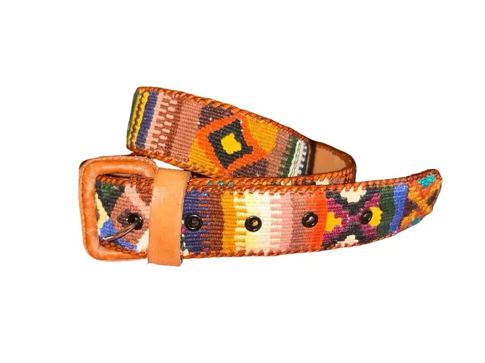 Vintage Y2K Leather & Tapestry Woven Belt – Size 34