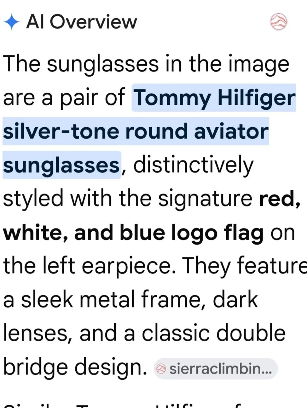 Tommy Hilfiger Aviator Style Sunglasses
