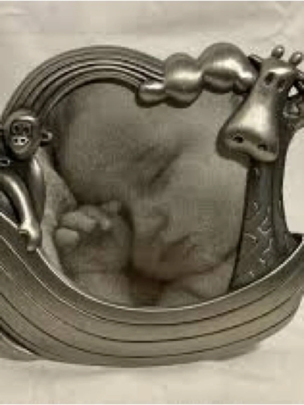 Vintage Noah’s Ark Pewter Tone Baby Picture Frame | Nursery Décor | Animals | 4”