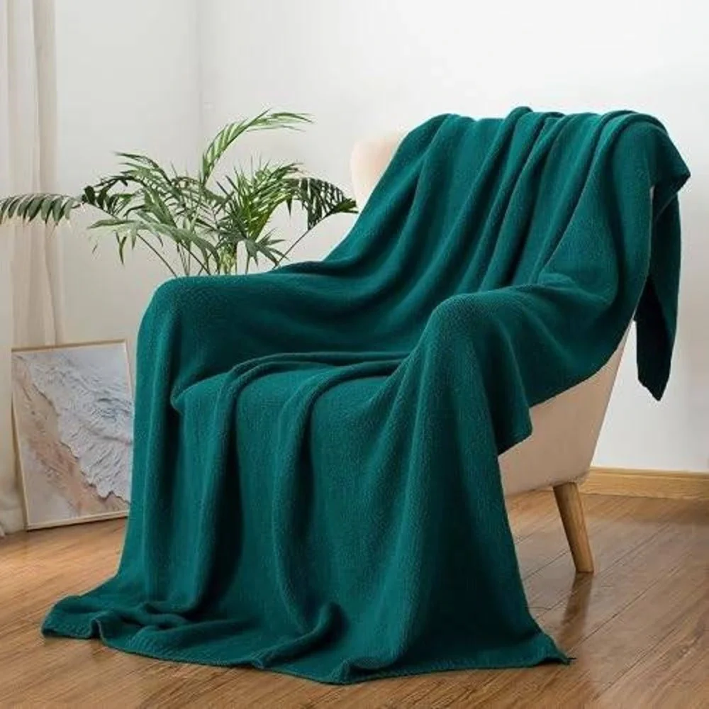 Carriediosa Wool Blend Knit Throw Blanket 50% Recycled Poly 60x80-Dark Teal/New