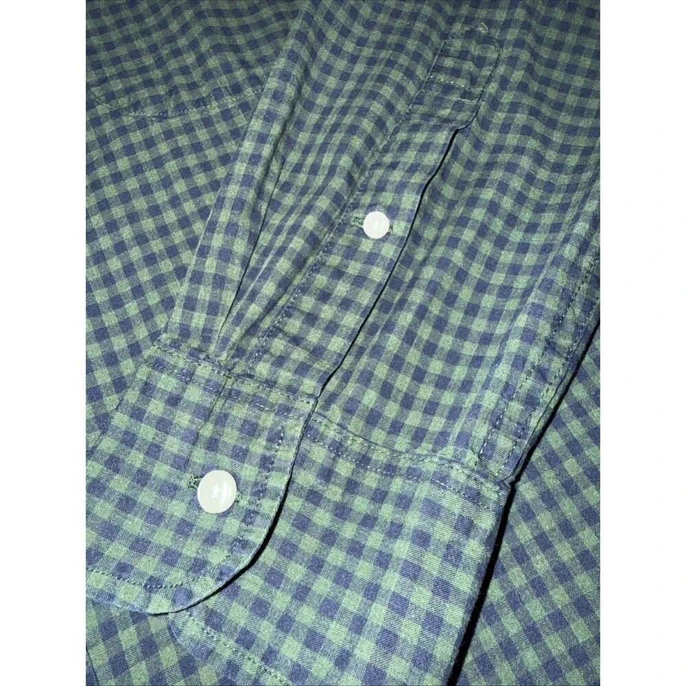 J.Crew Mens Green Navy Gingham Button Down Shirt Cotton Long Sleeve Casual L