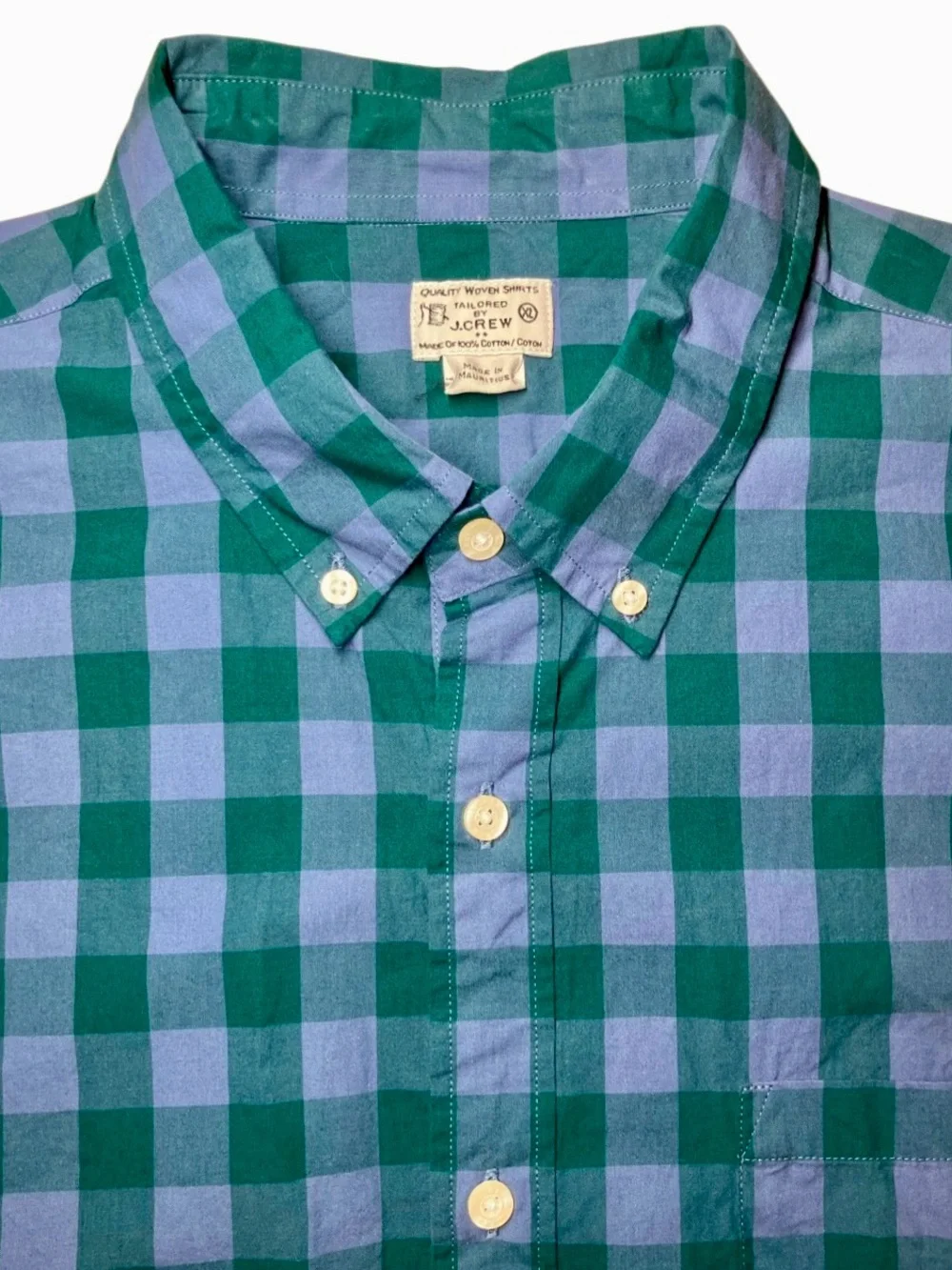 J Crew Cotton Gingham Check Long Sleeve Button Down in Blue/Green Men’s XL