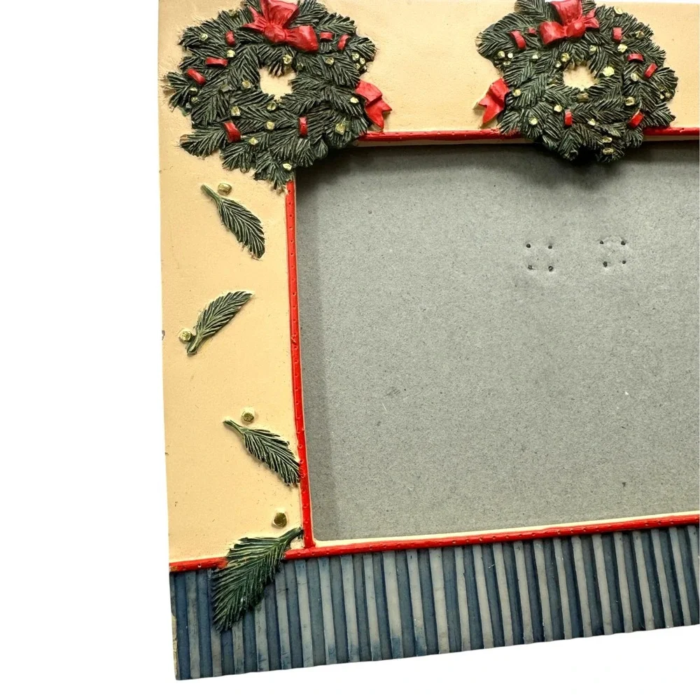 Design West Christmas Wreath Picture Frame Hand Painted 4x6 Vintage 2003 Holiday
