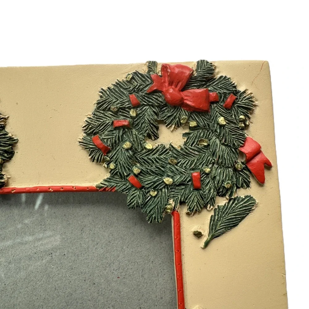 Design West Christmas Wreath Picture Frame Hand Painted 4x6 Vintage 2003 Holiday