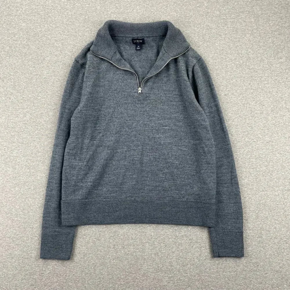 J. Crew Sweater Mens Medium Gray Merino Wool 1/4 Zip Pullover Jumper Preppy