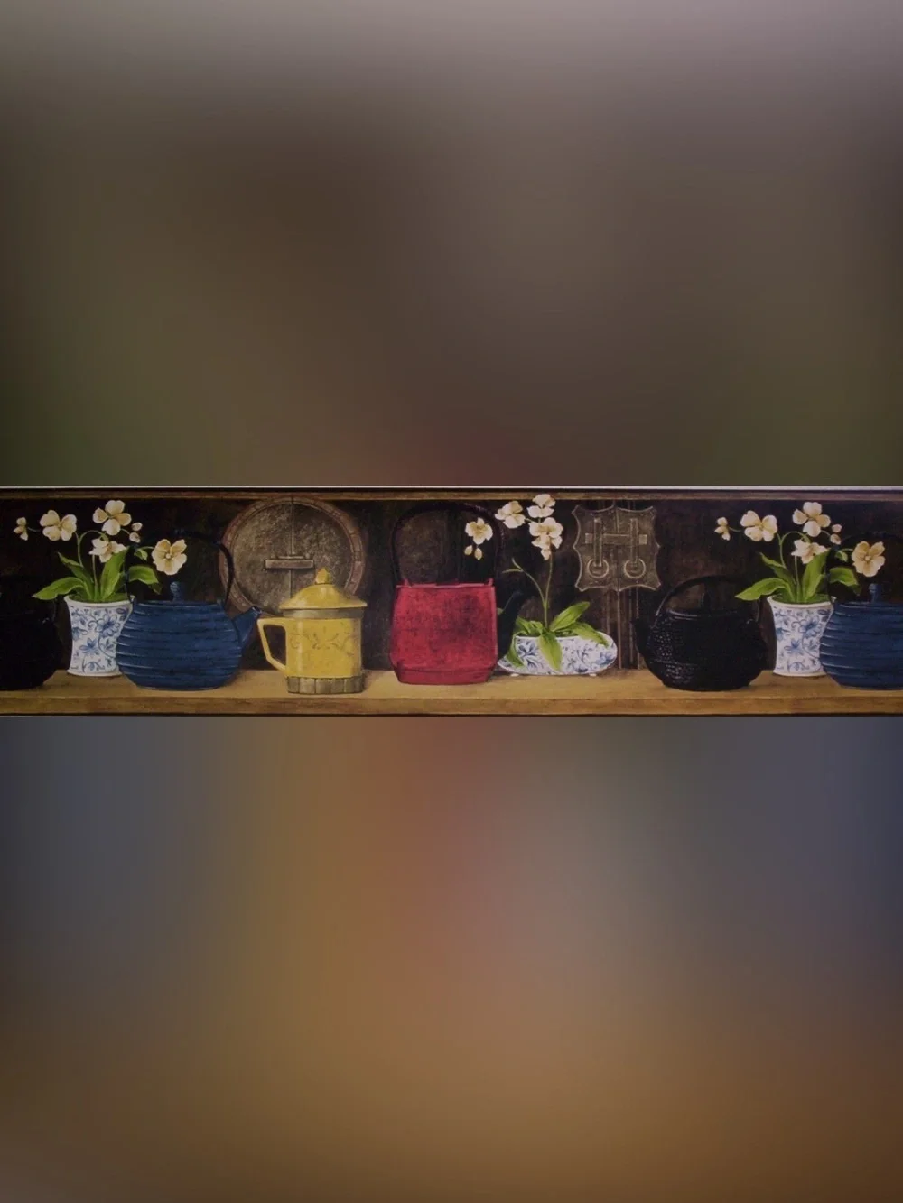 Orchid Flower Vase Tea Pot Kettle Asian Theme Kitchen Wall Paper Border