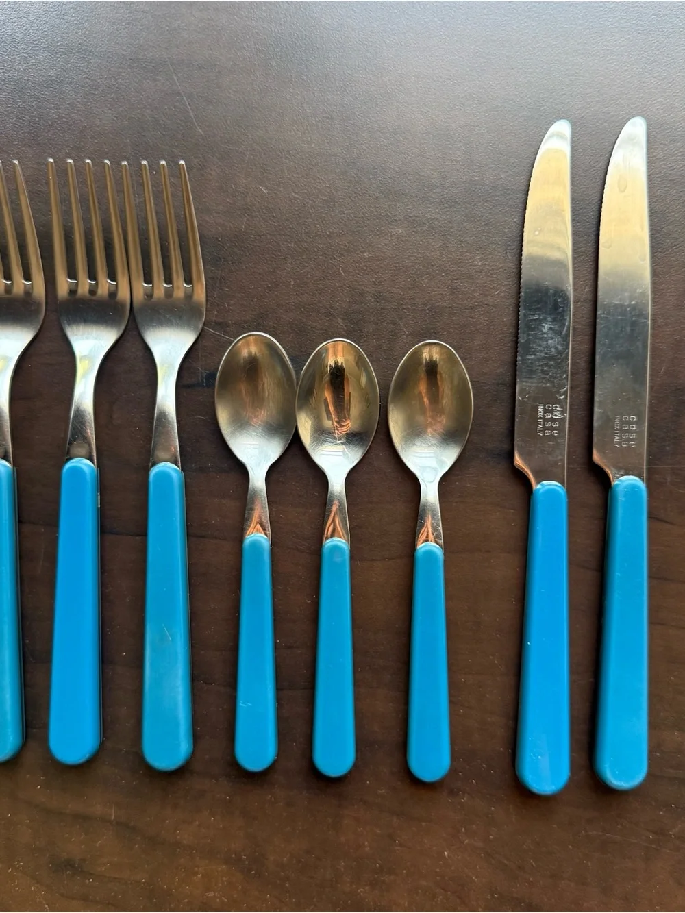 vintage cose-casa Inox 18-10  Italy Flatware  3 fork 2 knife 3 Spoon blue Set