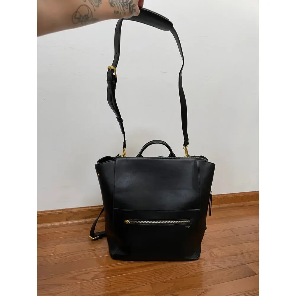 FAWN Square Backpack Diaper Bag Black Faux Leather Gold Tone Hardware