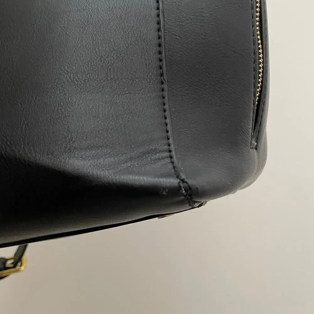 FAWN Square Backpack Diaper Bag Black Faux Leather Gold Tone Hardware