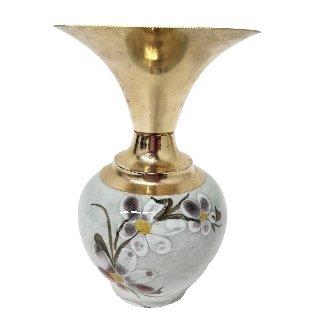 Vintage Dore A Lor Fin France Ceramic Floral Vase Gilded Fine Gold Mid Century