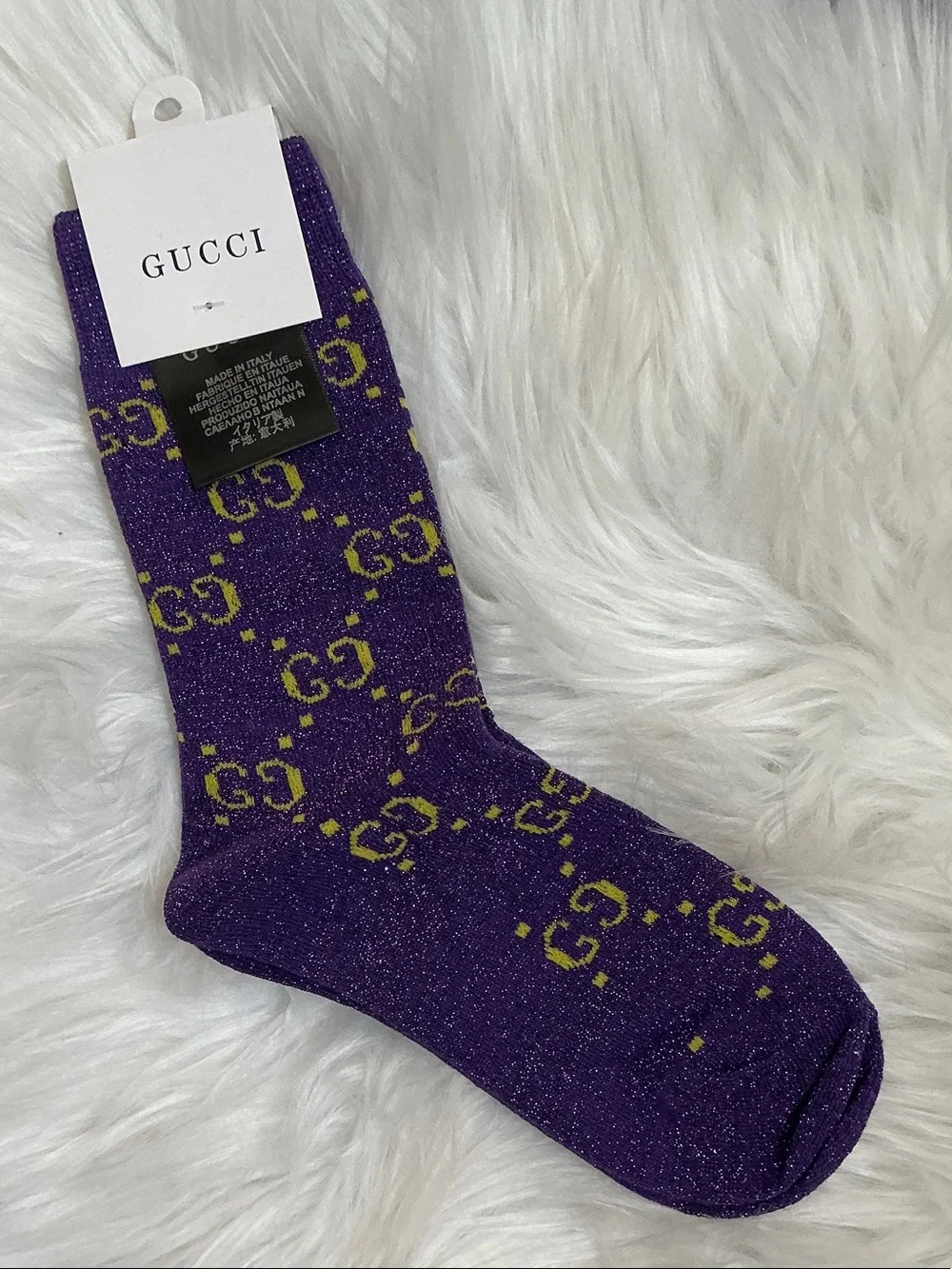 Designer GG  Purple & Yellow Lurex Logo Socks