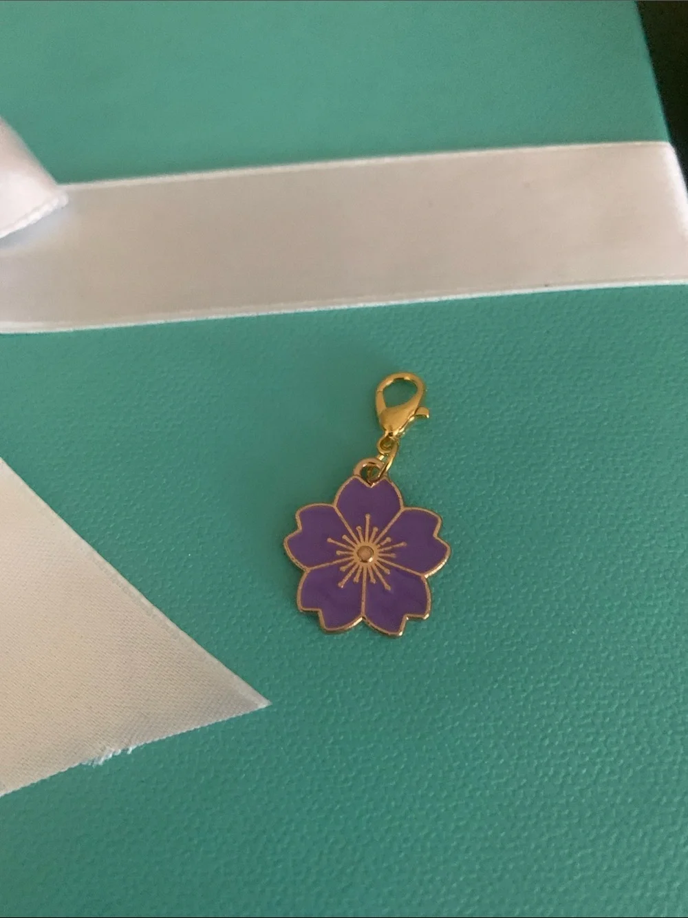 Purple Flower Enamel Charm with Gold Accents