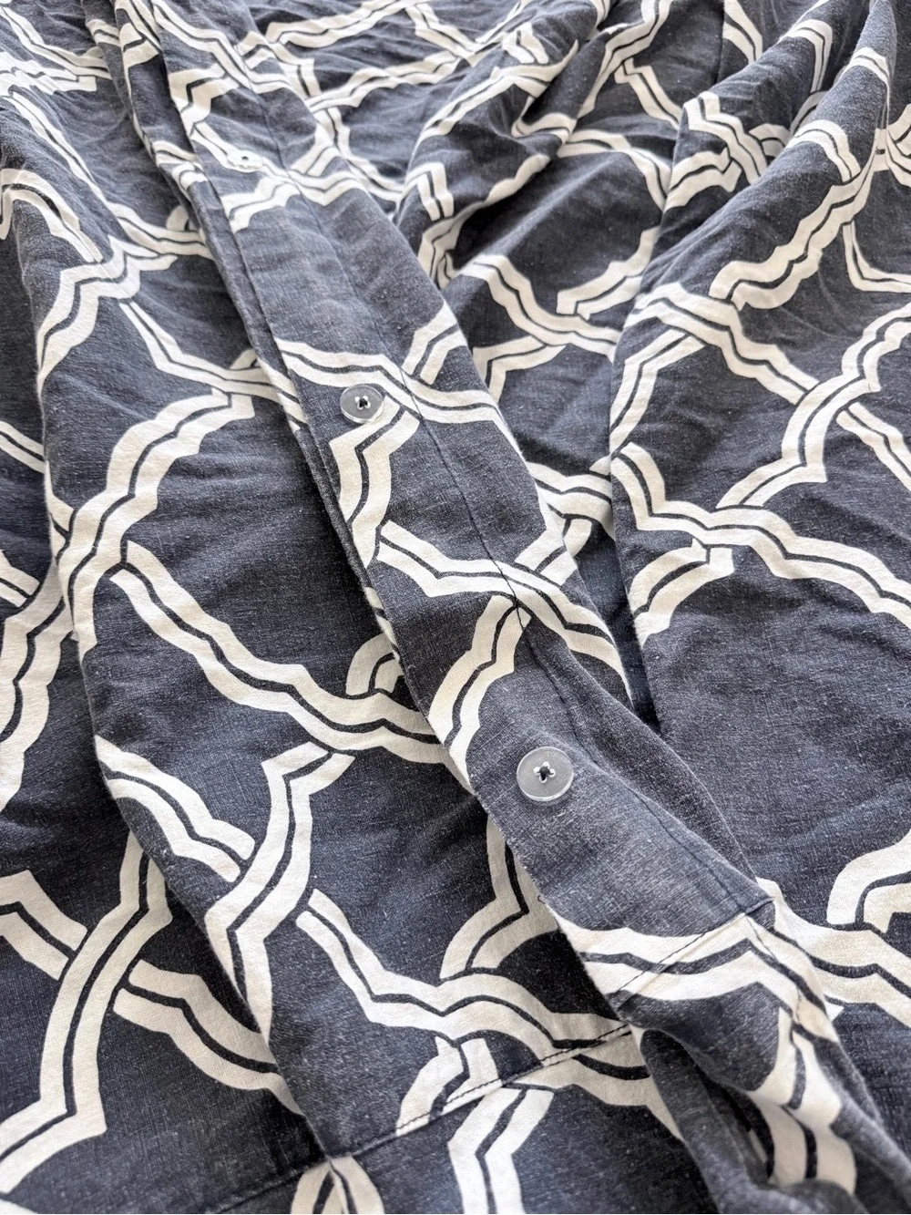 Pottery Barn Kendra Trellis Linen King Duvet Cover & Euro Shams Navy White
