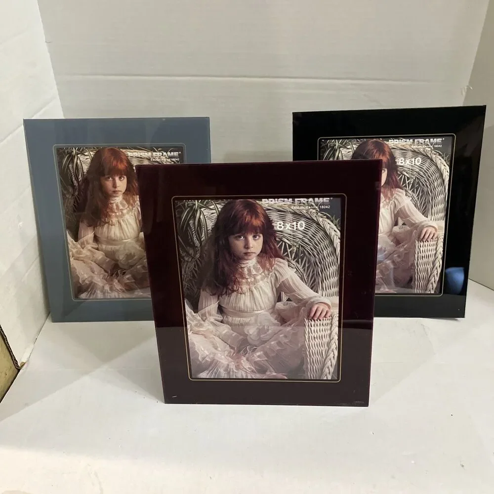 3 Vintage Prism Frames 8x10 Hard Acrylic Black Blue Marroon Gold Accent Easel