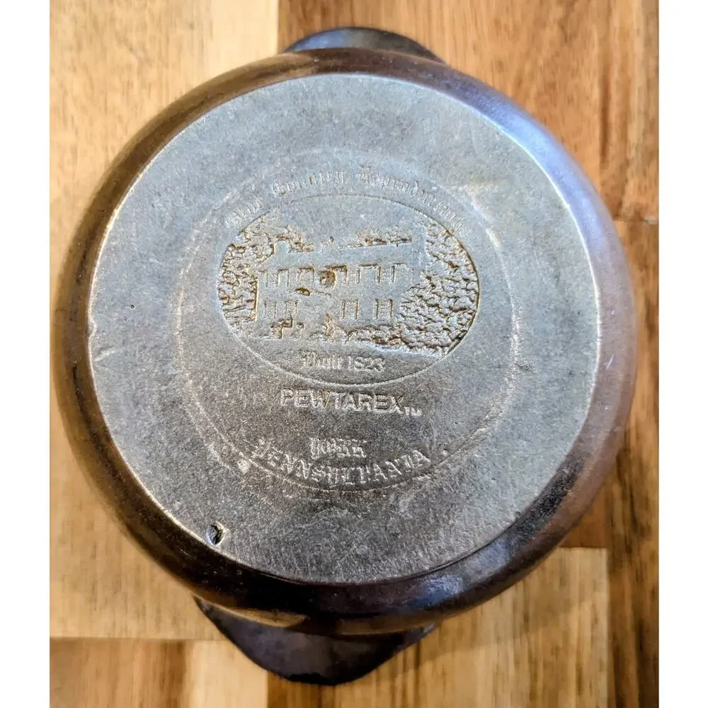 Vintage Pewtarex York PA Pewter Soup Bowl Crock Tab Handles Olde Country 4
