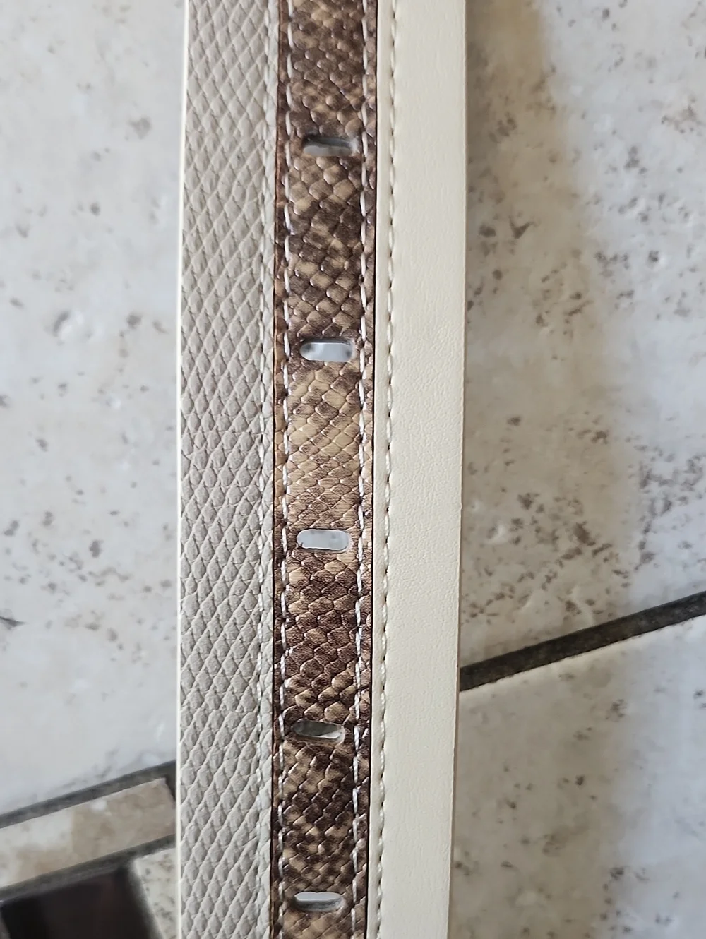 NWT Anne Klein Beige Faux Leather Belt with Gold Buckle and Snake-Print Inlay