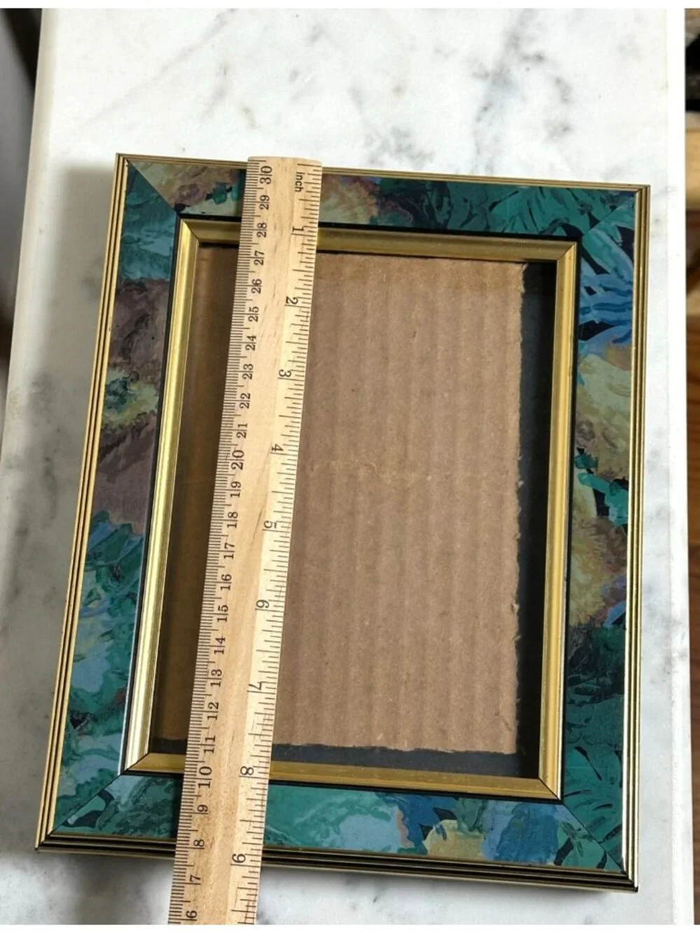 Vintage Burnes 5x 7 Picture Frame | Teal Marble & Gold Desk Frame | Made in Mexi