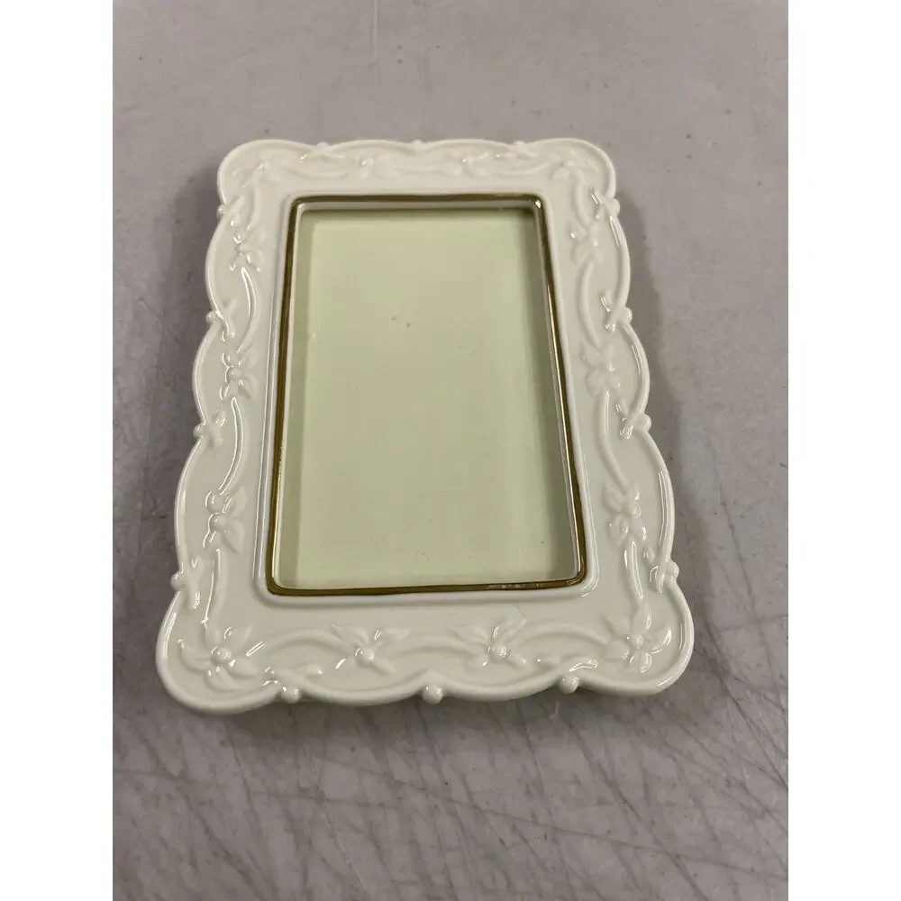 Lenox Ivory Fine China Picture Frame Gold Trim Floral Relief Carved 3.5x5