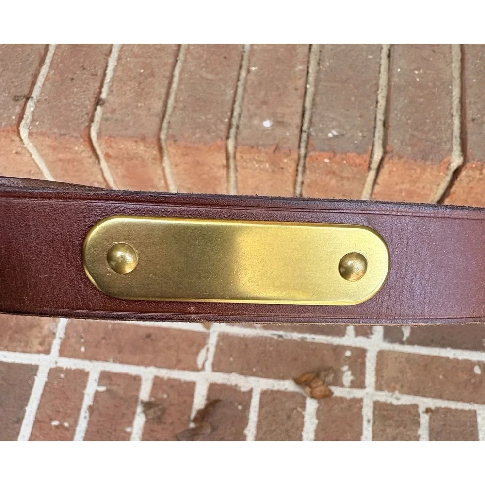 Polo Ralph Lauren Brown Leather Belt Brass Nameplate Plaque Buckle Men's 38