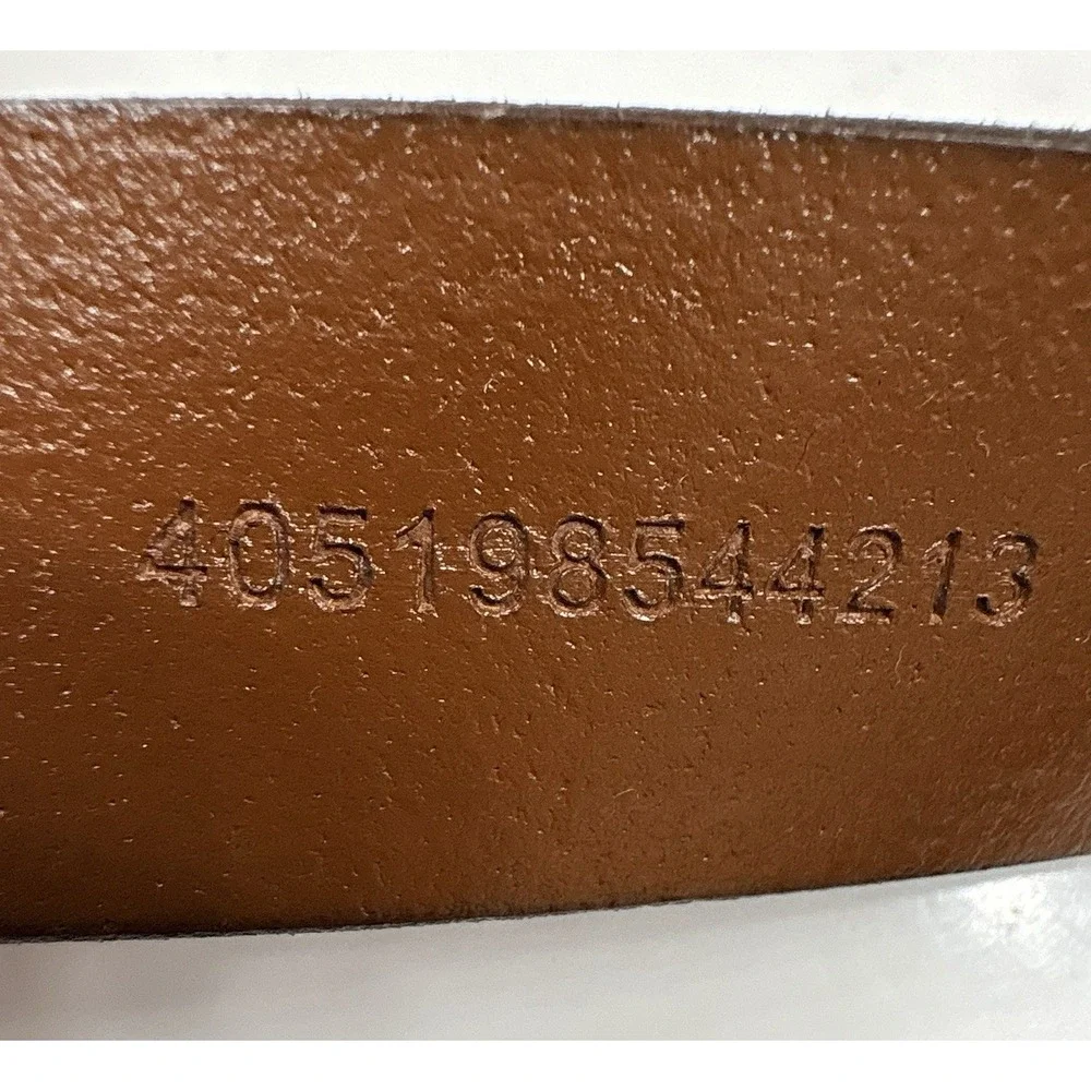 Polo Ralph Lauren Brown Leather Belt Brass Nameplate Plaque Buckle Men's 38