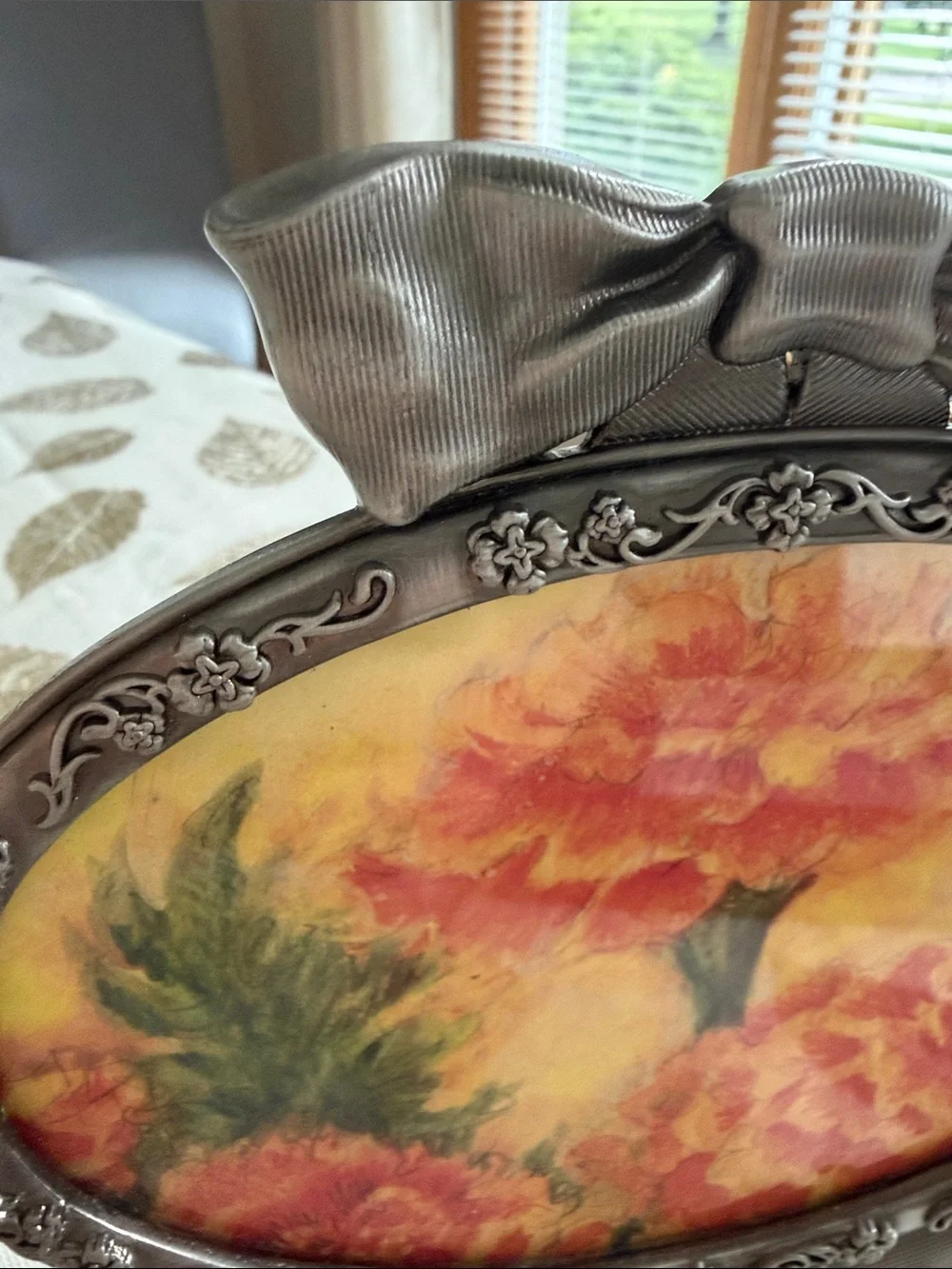Pewter Oval Victorian style photo frame table top