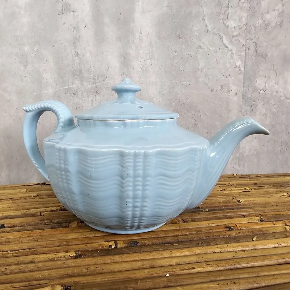 Vintage 40s Hall Birch Light Blue‎ Spice Teapot Darby Pattern Victorian Style