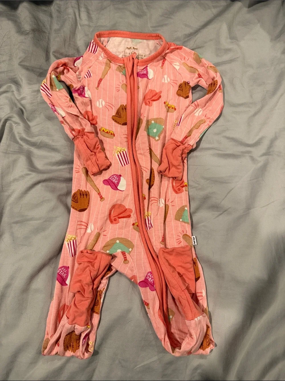 Little Sleepies Pink Snack & Sports Print Footless Zipper Pajamas