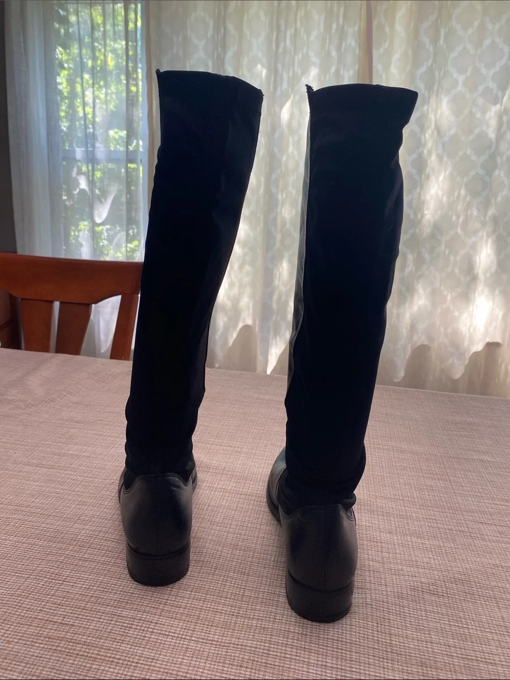 Corso Como Black Leather and Stretch Panel Knee Boots