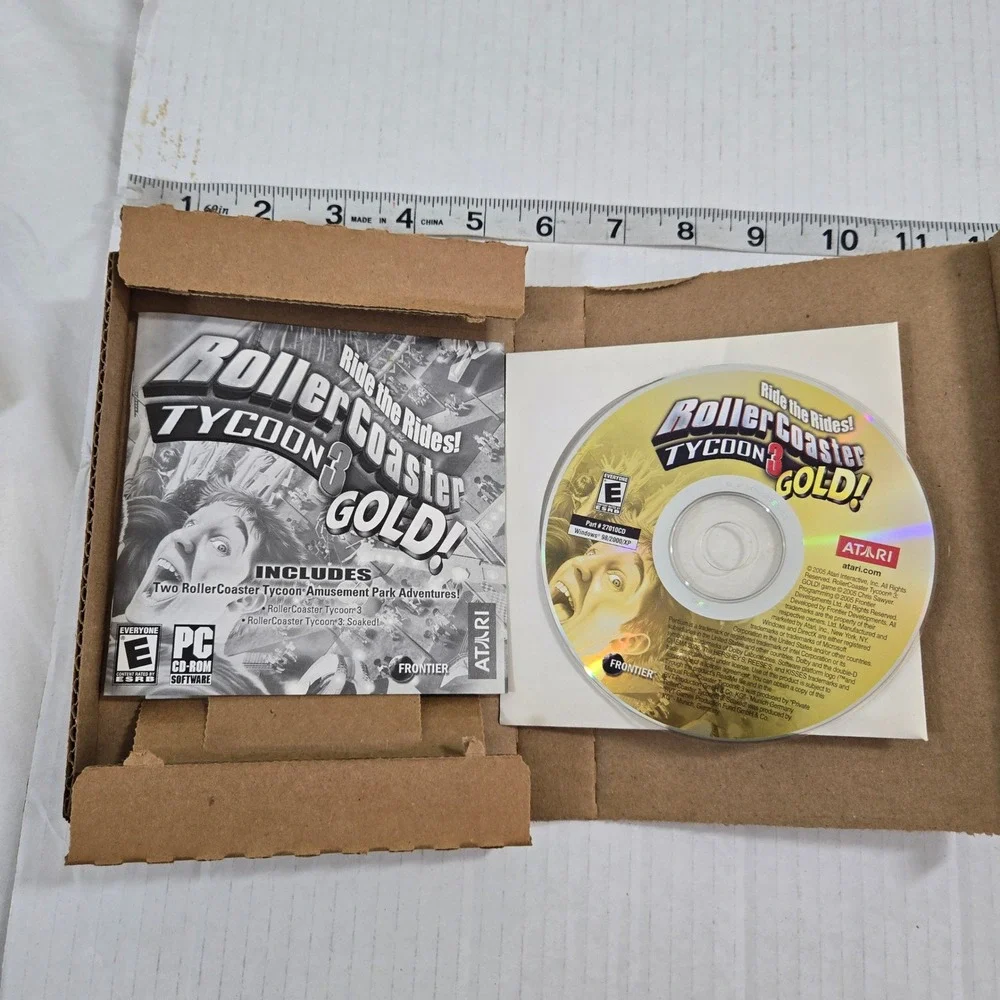 RollerCoaster‎ Tycoon 3 Gold PC CD-ROM 2005 Big Box Vintage Atari Soaked (CIB)