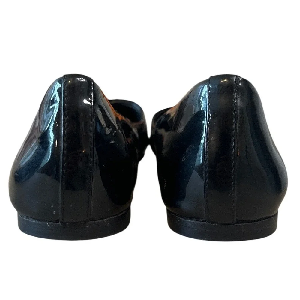 Tory Burch Trudy Patent Leather Ballet Flats Black Bow Logo Size 8.5