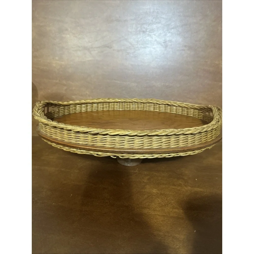 Vtg  Victorian Primitive Woven Oval Wicker Vanity or Serving Tray 12