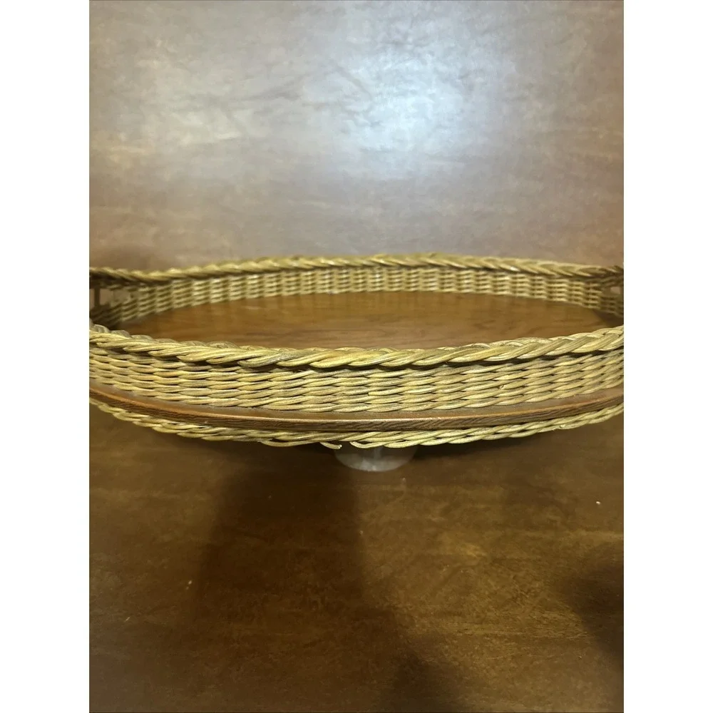 Vtg  Victorian Primitive Woven Oval Wicker Vanity or Serving Tray 12