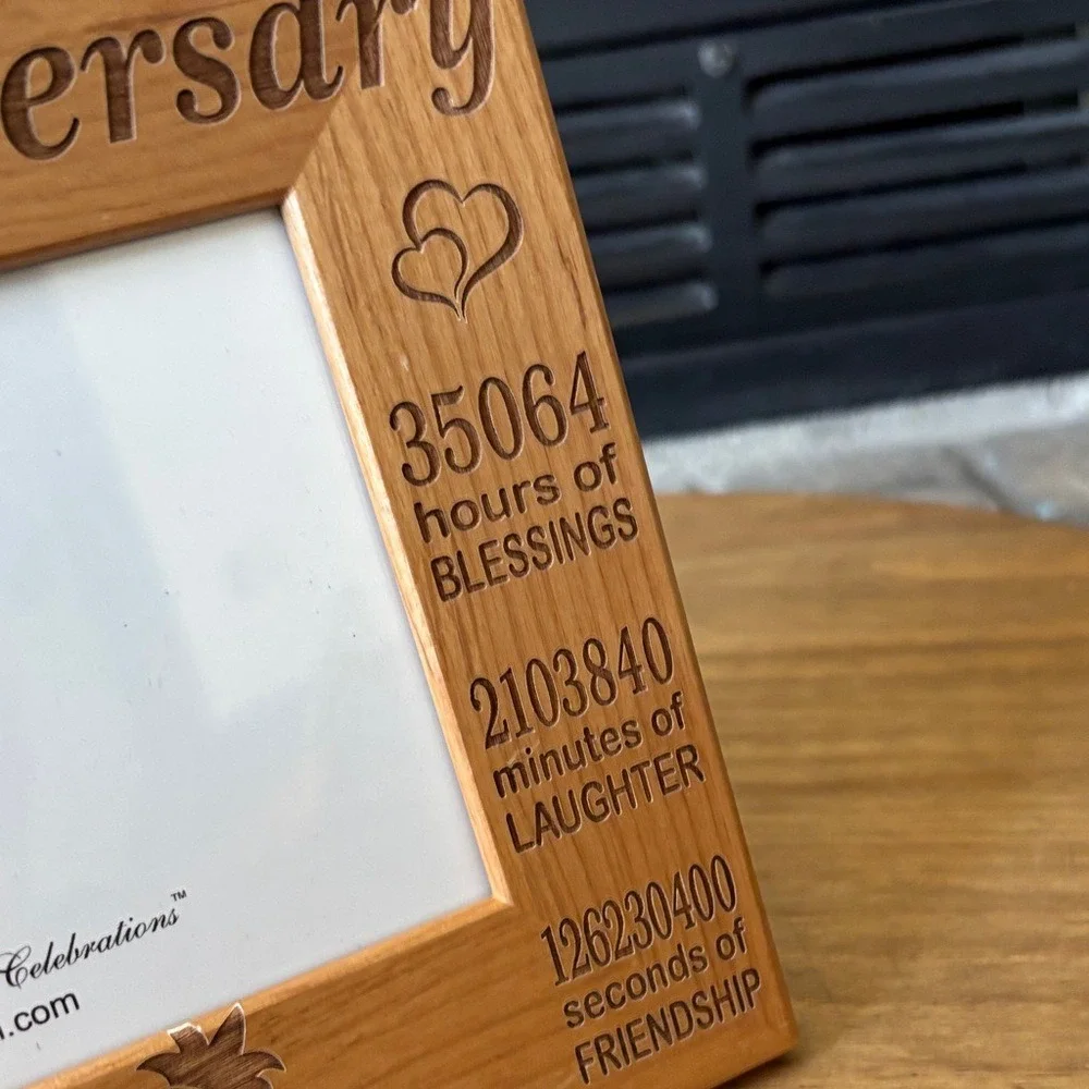 KATE POSH 5th Anniversary Engraved Natural‎ Wood Picture Frame Gifts NEW