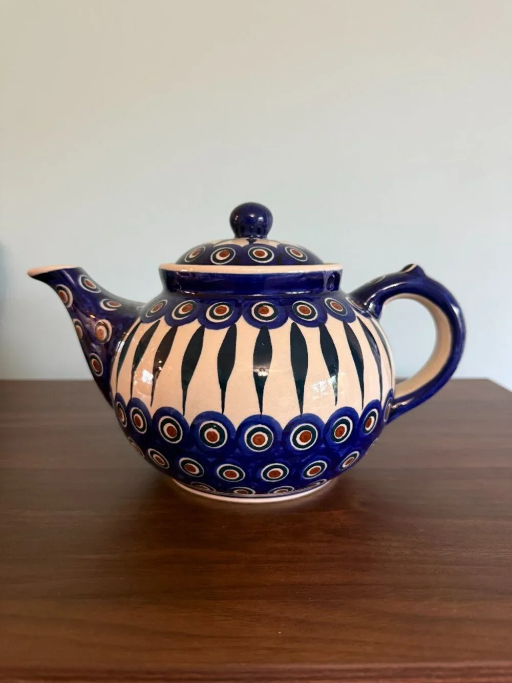 Boleslawiec Polish Pottery Teapot - Painted Peacock Pattern - FREE Shipping