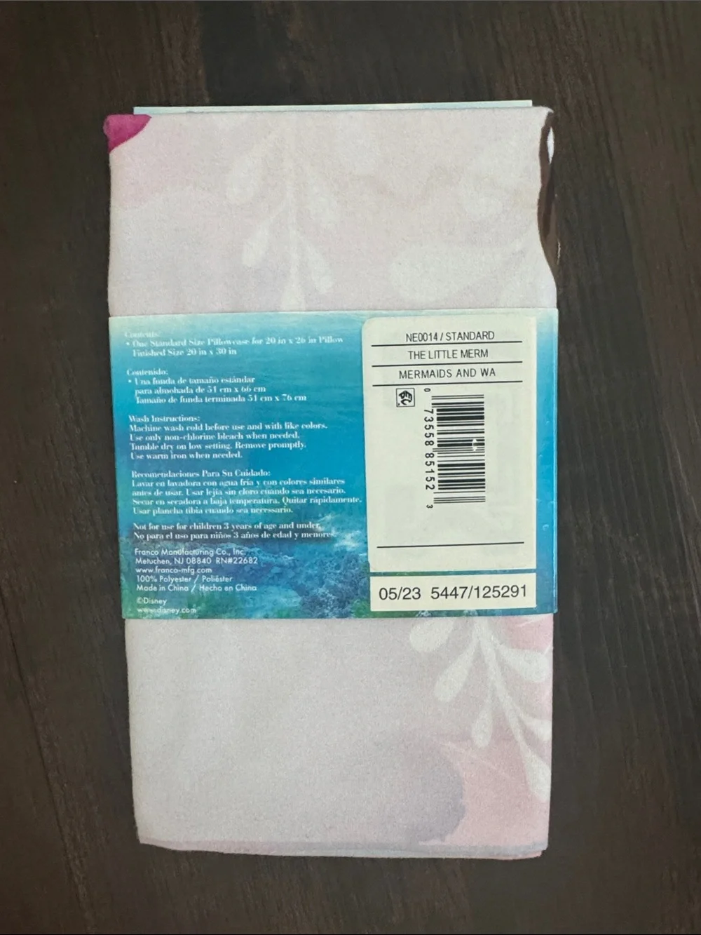 Disney The Little Mermaid Kids Pillowcase Reversible Pink & Purple Cartoon