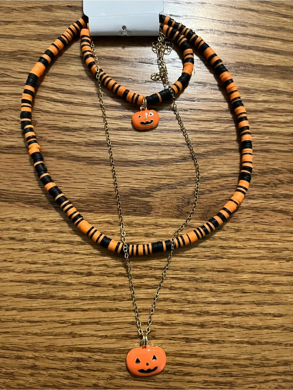 The Children's Place Halloween Orange Layered Bead Necklace Set with Gold Chains