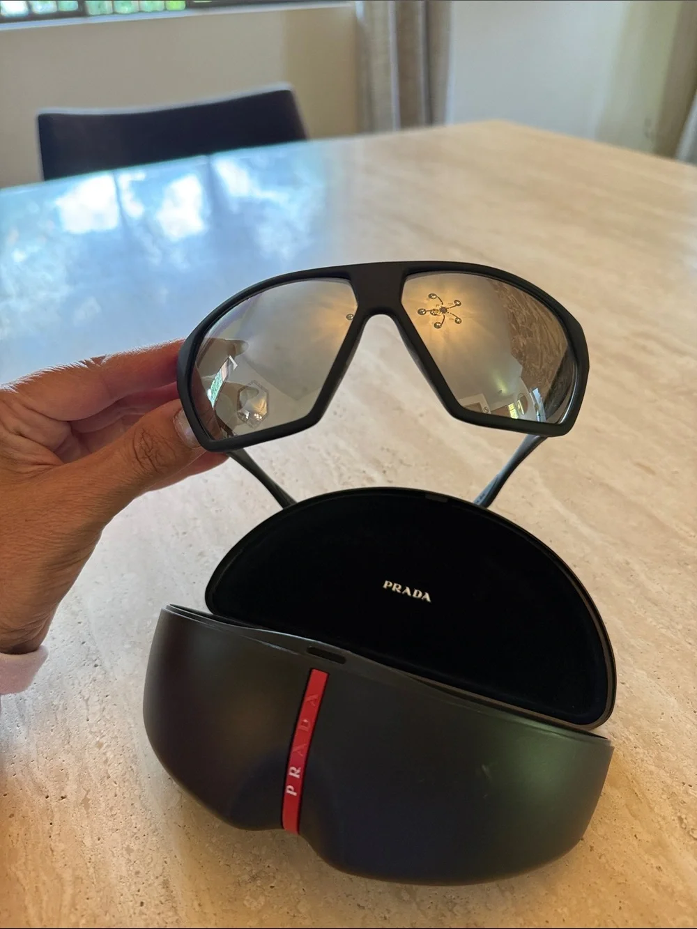 Prada Black Shield Sunglasses with Mirrored Lenses