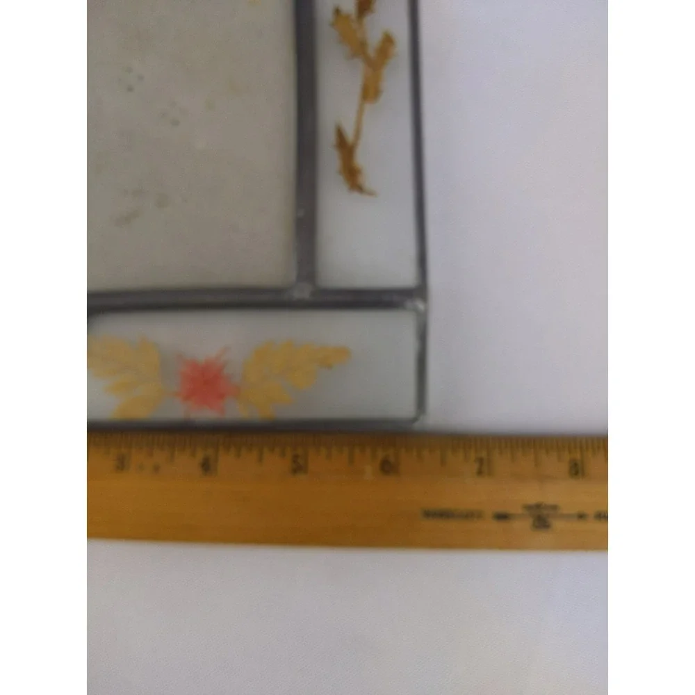 Vintage Stained Glass Picture Frame Clear Pressed Dried Flowers Leaded Metal