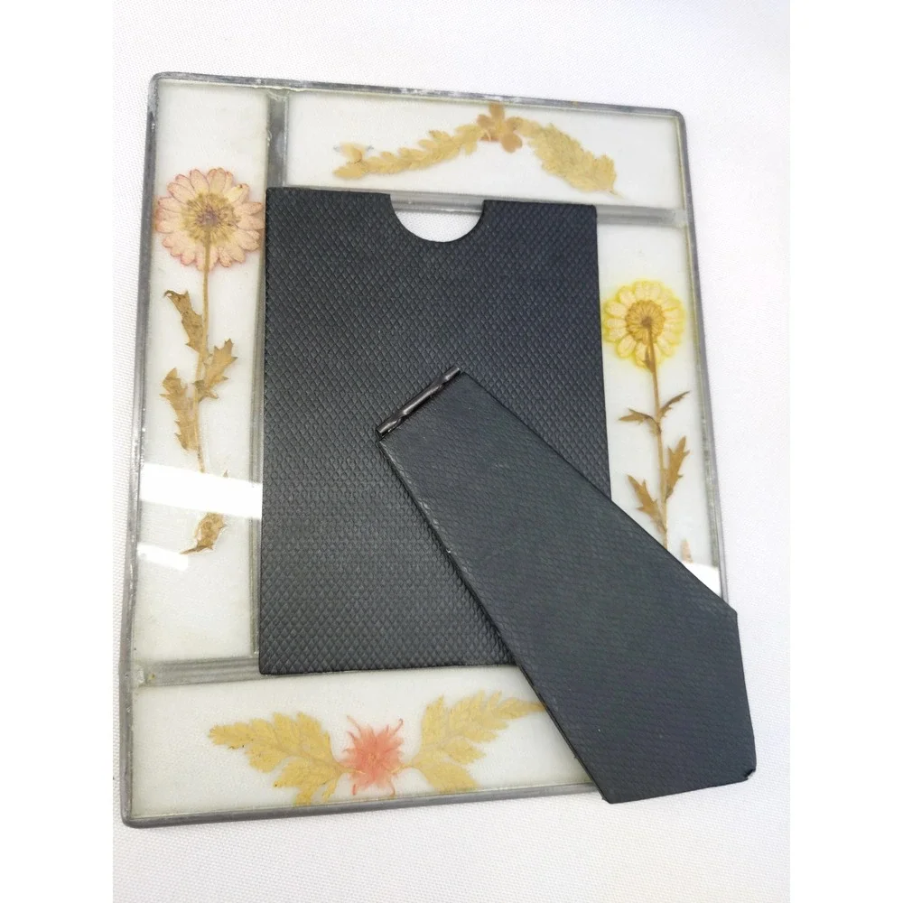 Vintage Stained Glass Picture Frame Clear Pressed Dried Flowers Leaded Metal
