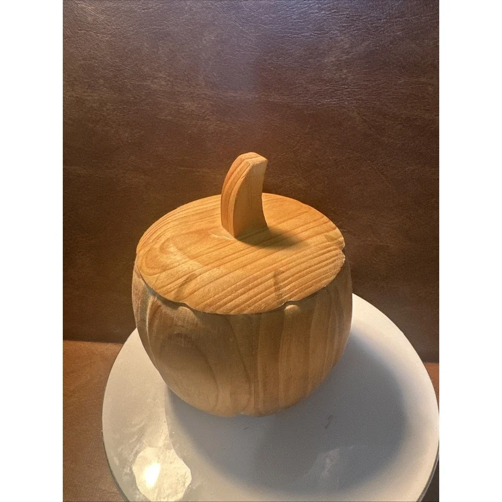 Hand Carved Wooden Pumpkin Trinket Box with Lid 5X5