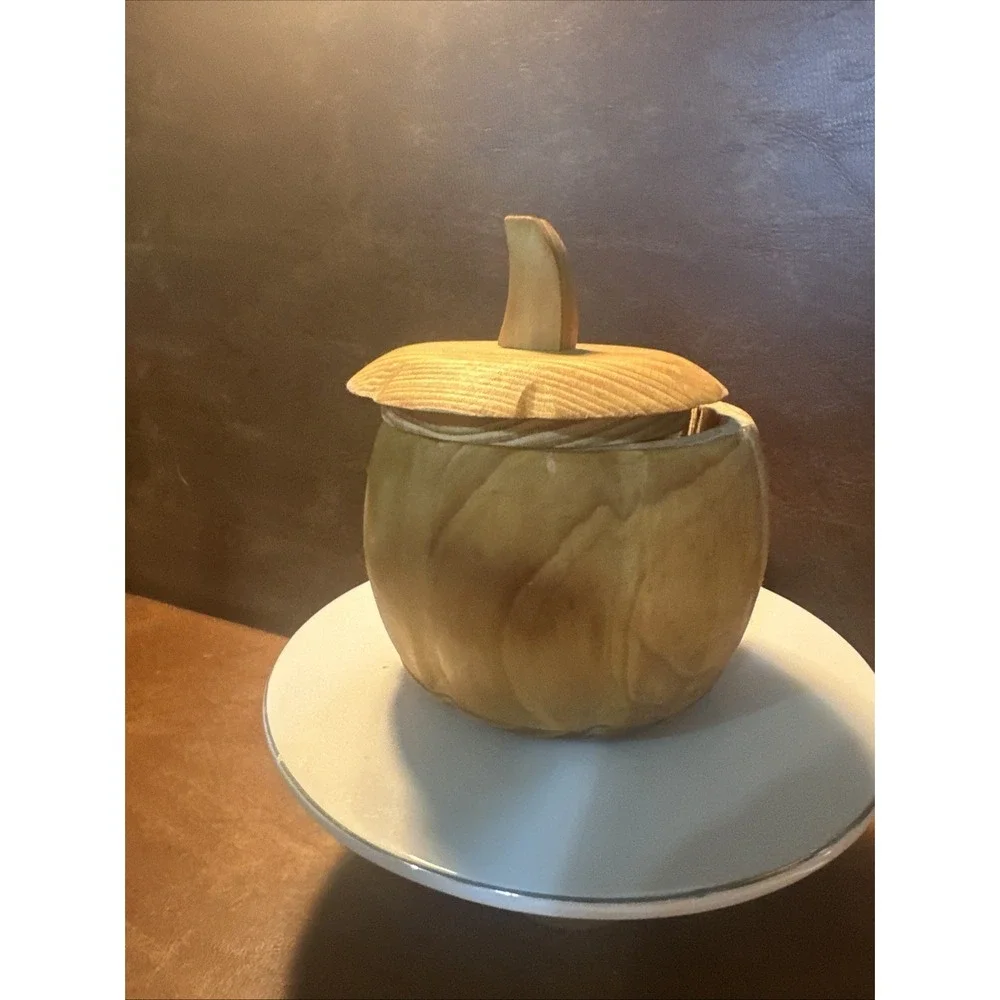 Hand Carved Wooden Pumpkin Trinket Box with Lid 5X5