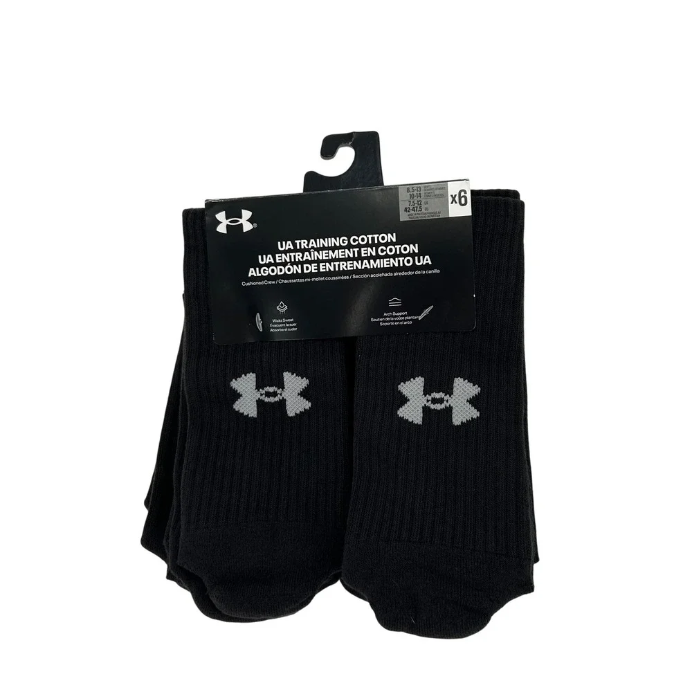 Under Armour Mens Training Cotton Cushioned Crew Socks 6-Pack Black Size Large