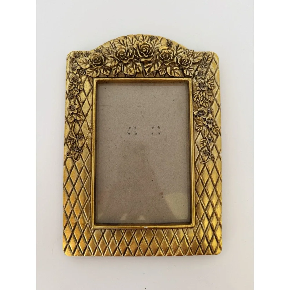 Mini Gold Romantic Picture Frame Hollywood Regency Ribbons Roses